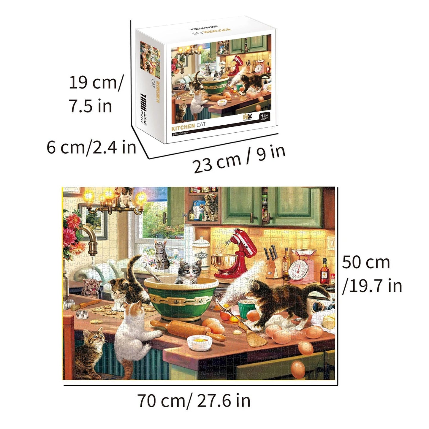 1000 Pieces Kitchen Cat Jigsaw Puzzle Home Decor Adults Puzzle Games Family Fun Floor Puzzles Educational Toys for Kids - PlusoneToys