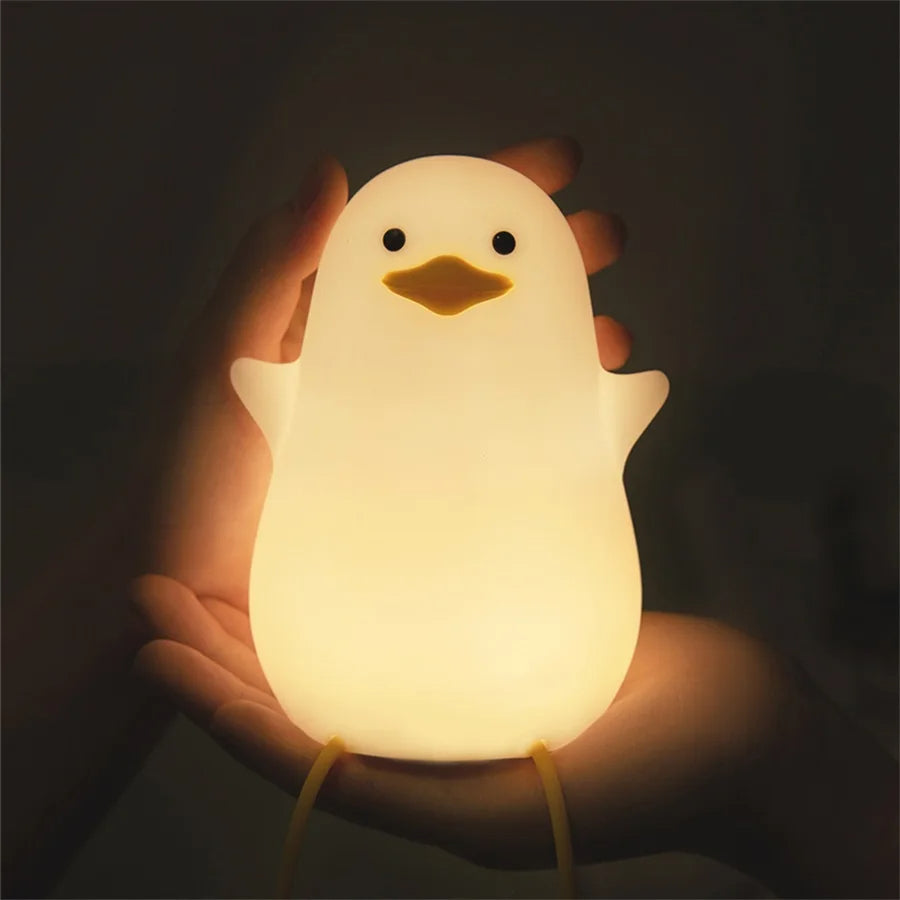 LED Night Lamp Cute Duck Cartoon Silicone Sleeping light USB Rechargeable Touch Sensor Timing Bedroom Bedside Lamp For Kid Gift