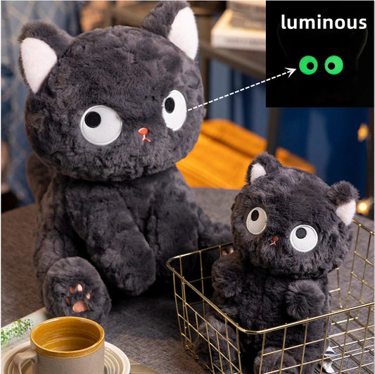 awaii Cat Plush Toy Cute Stuffed Animal Cat Pillow Doll Glow in the Dark Eyes Halloween Gift Birthday Gift for Kids