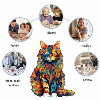 Color Changing Cat Wooden Puzzle Irregular Animal Shaped Wooden Puzzle High Difficulty Puzzle Puzzle Toy Birthday Christmas