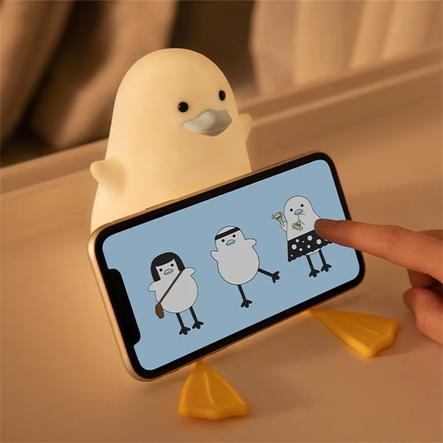 LED Night Lamp Cute Duck Cartoon Silicone Sleeping light USB Rechargeable Touch Sensor Timing Bedroom Bedside Lamp For Kid Gift