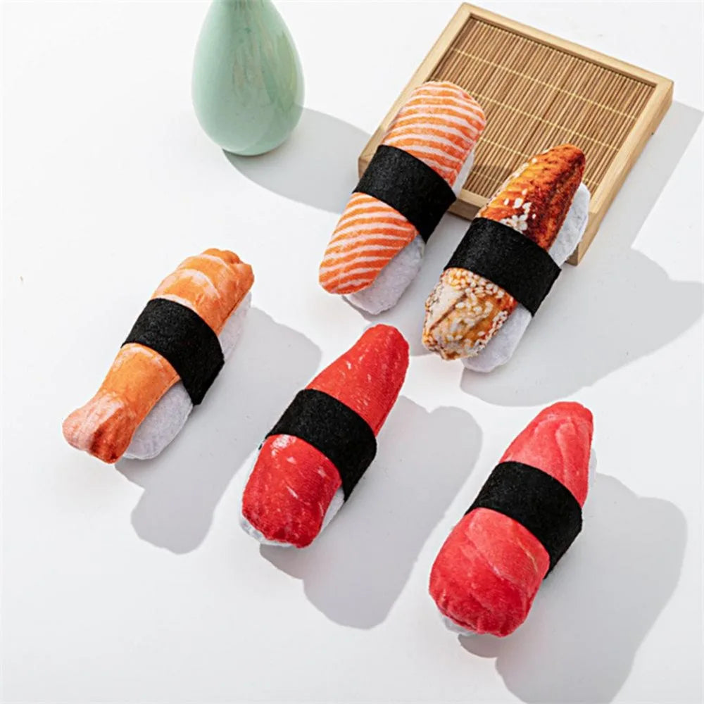 Simulation Catnip Toy Sushi Shape Cat Molar Toy Cute Kitten Interactive Toy for For Pet Teeth Grinding Relieve Boredom