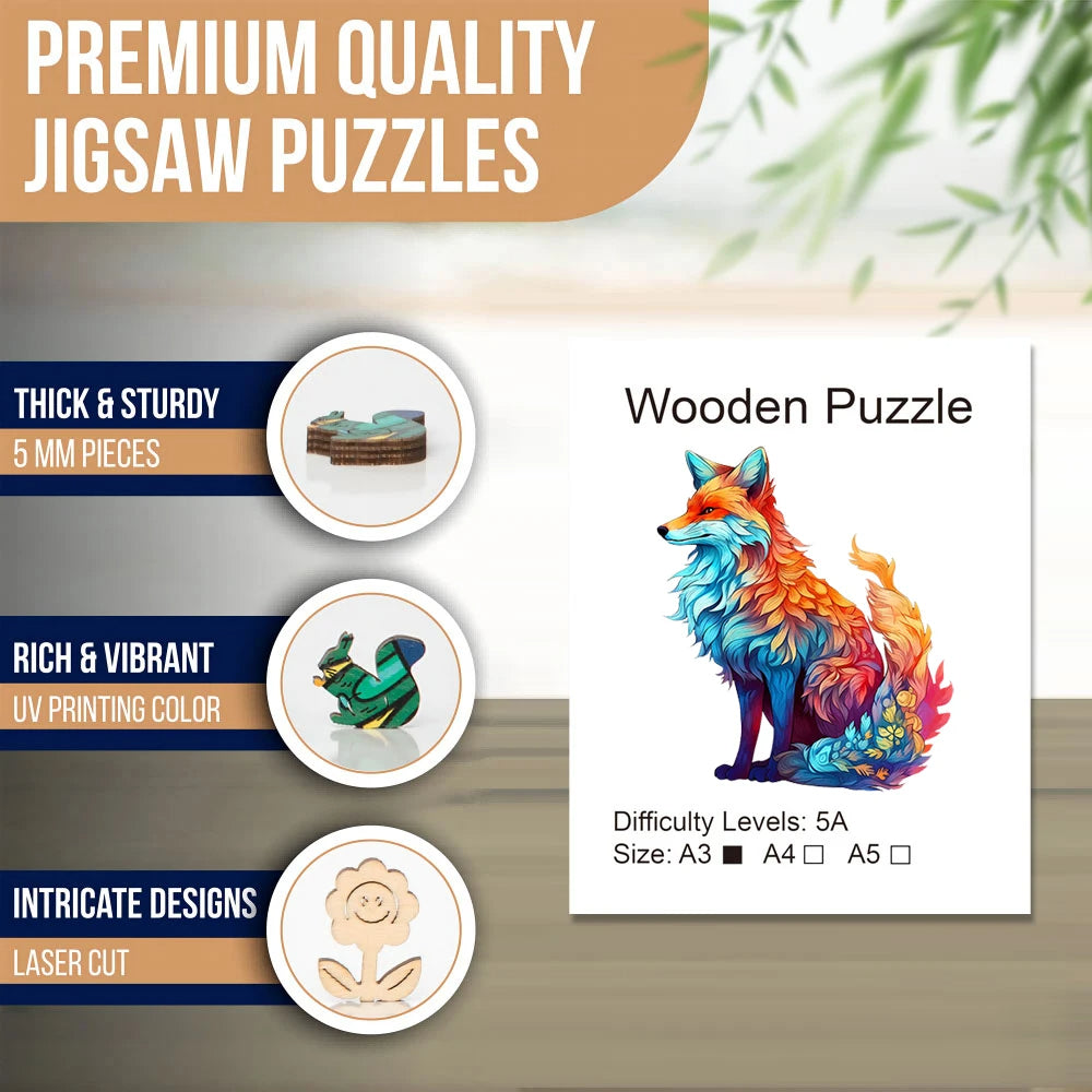 Fox Wooden Puzzle for Jigsaw Lovers, Animal Shape Pieces Stress Relieves Toys, Christmas Birthday Gift Home Decor Family Games