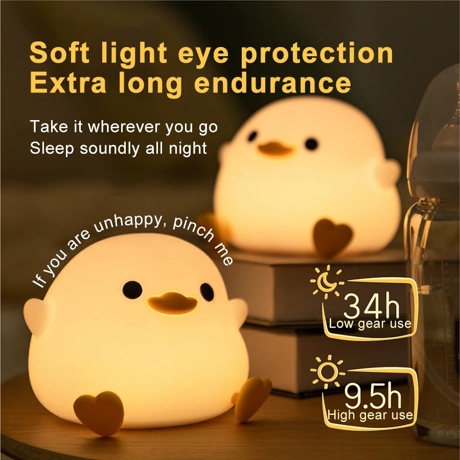 LED Night light for children duck Cartoon animals Silicone lamp Touch Sensor Timing USB Rechargeable for bedroom Bedside gifts