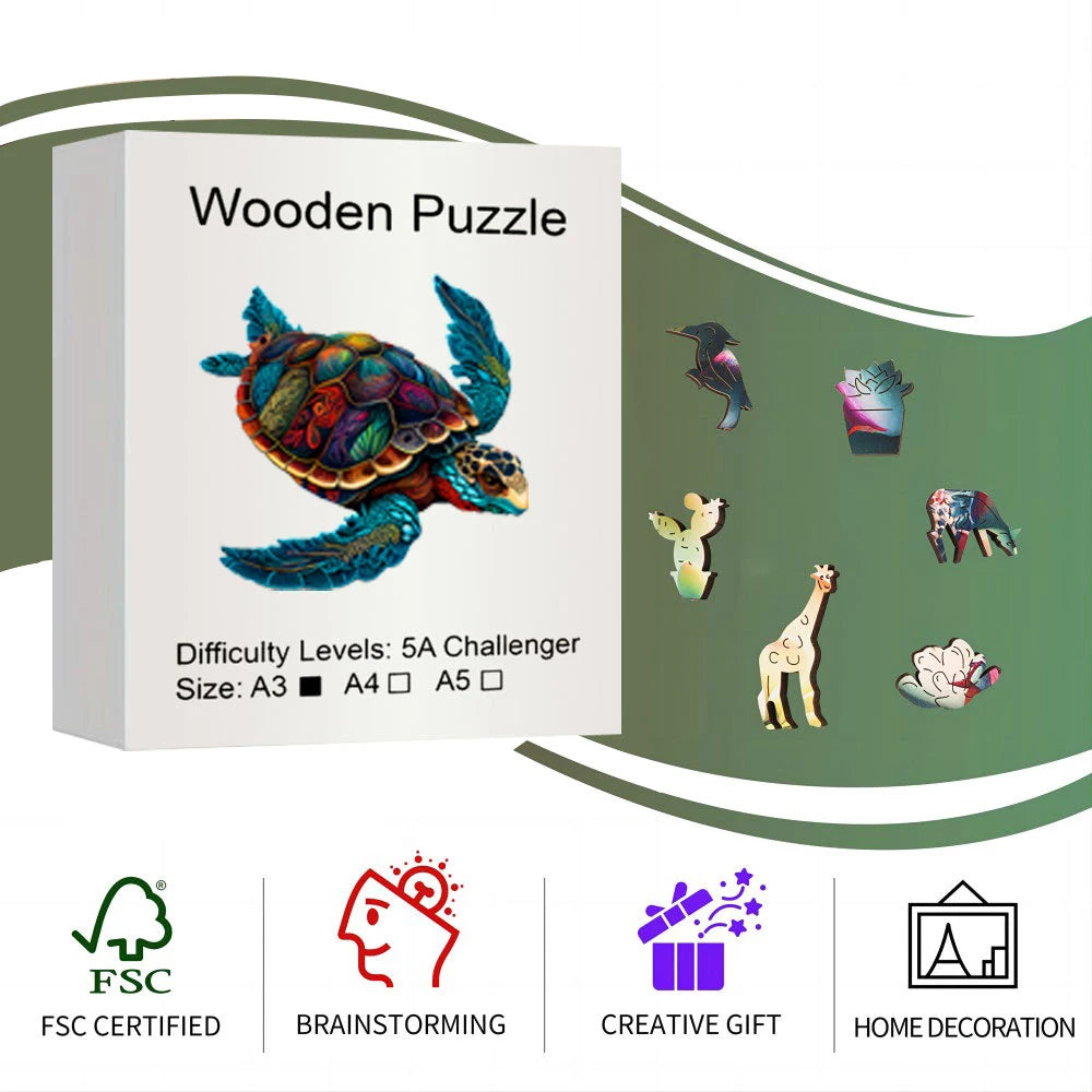 Sea Turtle Wooden Puzzle Toys, Unique Shaped Pieces Wooden Toys for Adults Kids, Family Game, Christmas Birthday Gift