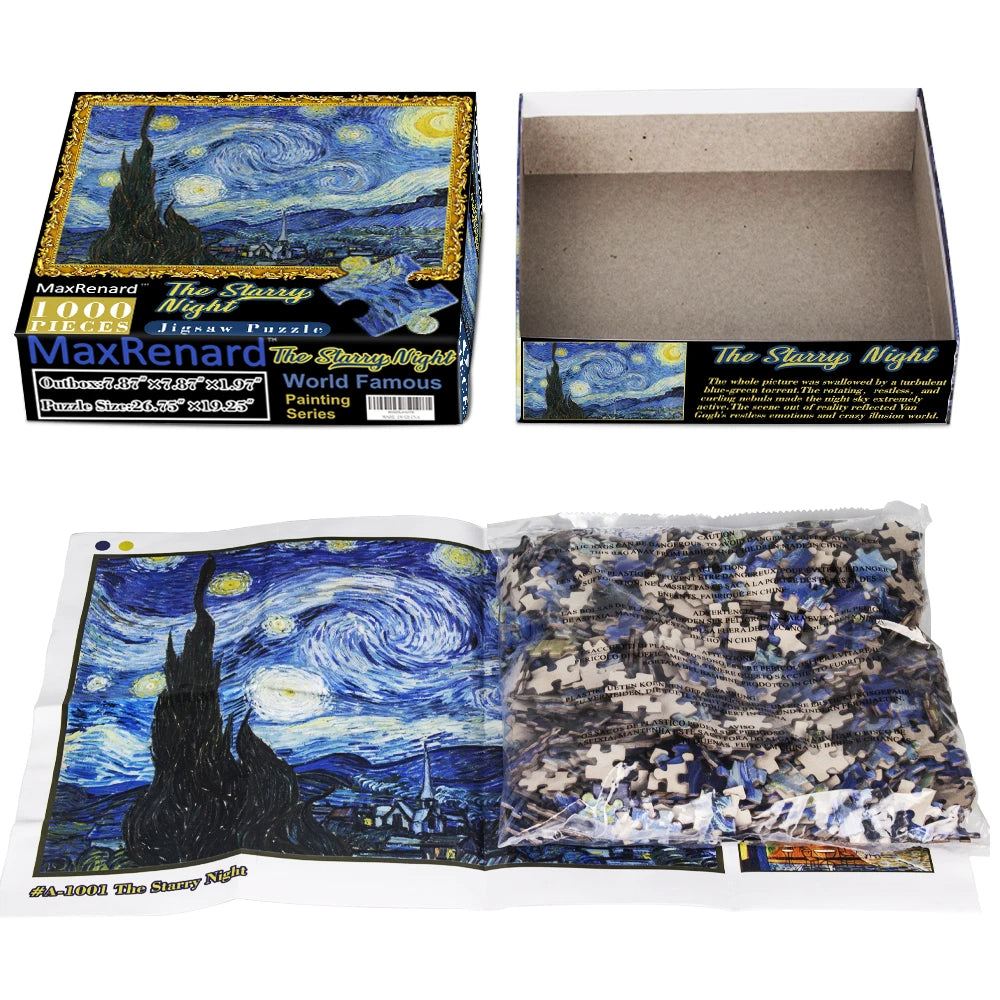 MaxRenard 1000 Pieces Jigsaw Puzzle for Adults Van Gogh Starry Night Environmentally Friendly Paper Christmas Gift