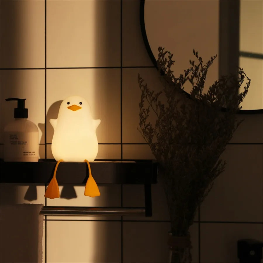 LED Night Lamp Cute Duck Cartoon Silicone Sleeping light USB Rechargeable Touch Sensor Timing Bedroom Bedside Lamp For Kid Gift