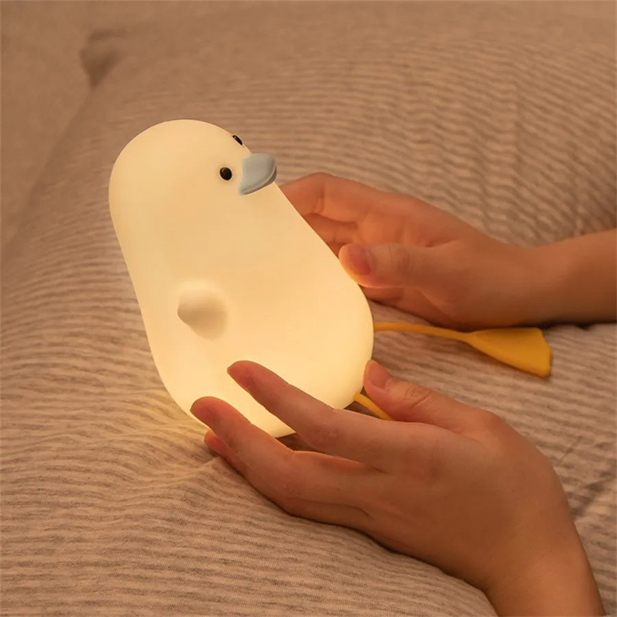 LED Night Lamp Cute Duck Cartoon Silicone Sleeping light USB Rechargeable Touch Sensor Timing Bedroom Bedside Lamp For Kid Gift