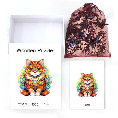 Wooden puzzle Color Cat delicate gift box Irregular shape puzzle Gratitude gift adult stress reduction family interactive toy