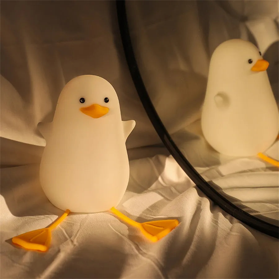 LED Night Lamp Cute Duck Cartoon Silicone Sleeping light USB Rechargeable Touch Sensor Timing Bedroom Bedside Lamp For Kid Gift