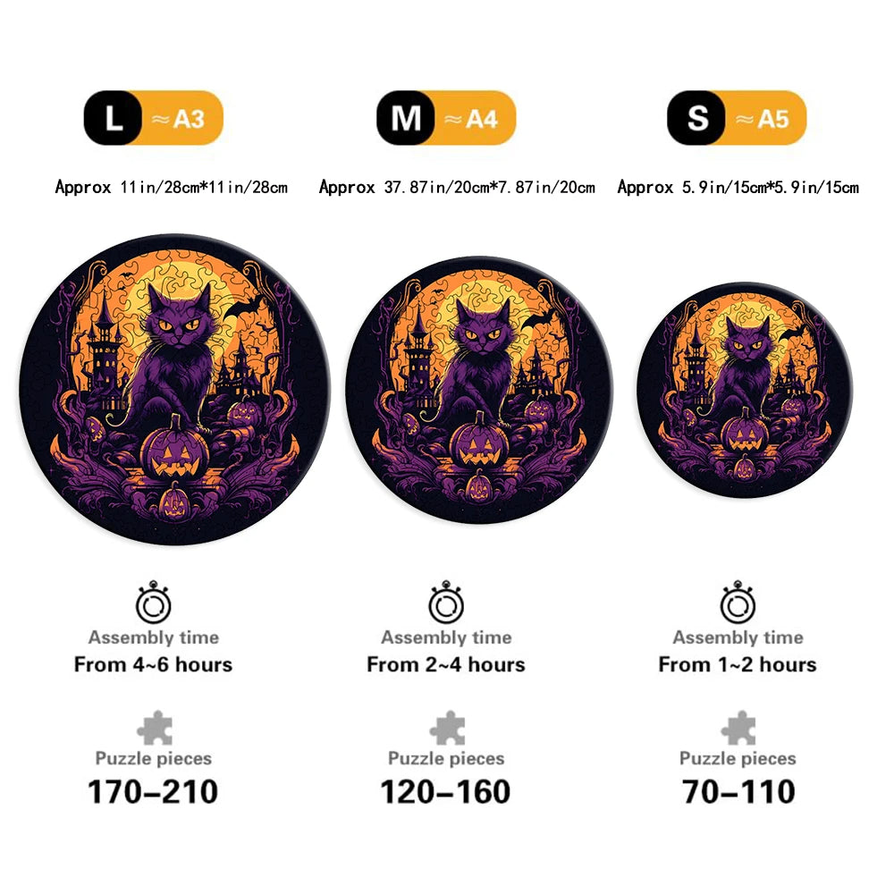 Halloween Bat Pumpkin Theme Wooden Jigsaw Puzzles, Unique Animals Shaped Wood Puzzles, Diy Leisure Game Fun Toys Halloween Gift