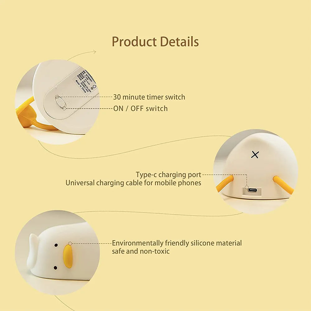 Silicone Duck Nightlights Led Night Light Rechargeable Lamp USB Cartoon Children Kid Bedroom Creative Decoration Birthday Gift