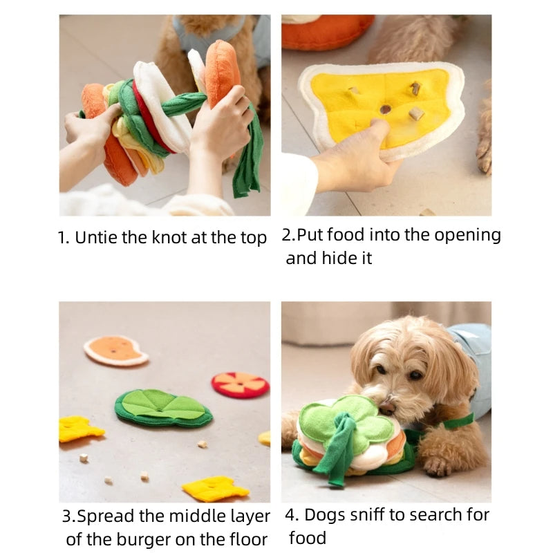 Mewoofun Dog Toys Dog Hide Food Burger Shaped Toy Encourage Training Puzzle Pet Slow Feeder Pet Sniffing Training Puzzle Toys