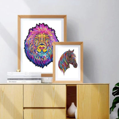 Wooden Animal Puzzles Jigsaw for Adults Unique Colorful Lion Puzzle DIY Holiday Gift Interactive Games Educational Toys for Kids