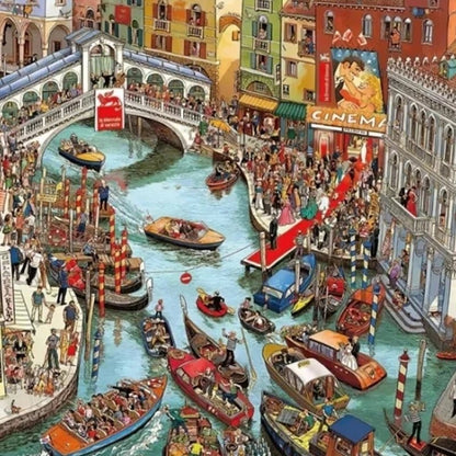 75*50cm Adult 1000 Pieces Jigsaw Puzzle Crowded Canal Beautiful Landscape Paintings Stress Reducing Toys Christmas Gifts - PlusoneToys