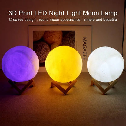 8cm Moon Lamp LED Night Light Battery Powered With Stand Starry Lamp Bedroom Decor Night Lights Kids Gift Moon Lamp - PlusoneToys