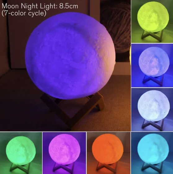 8cm Moon Lamp LED Night Light Battery Powered With Stand Starry Lamp Bedroom Decor Night Lights Kids Gift Moon Lamp - PlusoneToys