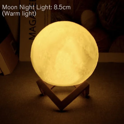 8cm Moon Lamp LED Night Light Battery Powered With Stand Starry Lamp Bedroom Decor Night Lights Kids Gift Moon Lamp - PlusoneToys