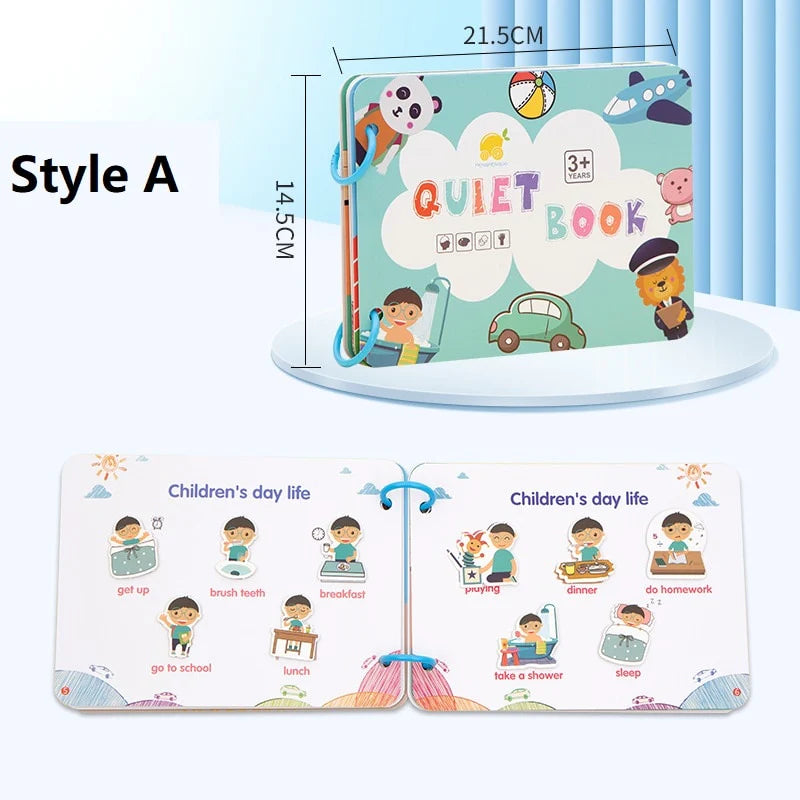 Montessori Quiet Books Puzzle Game Busy Book Animal Number Paste Matching English Early Learning Educational Toys for Toddlers