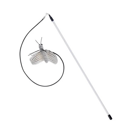 Dr.DC Steel Wire Teasing Cat Stick Long insect butterfly Ball Feather with Bell Pet Toys Interactive Funny Cat Toy Wand