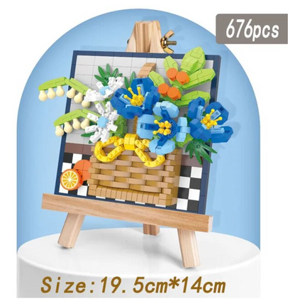 Flower Blocks Building Bouquet with Easel Home Decoration 3D Model Sunflower Bouquet Rose Brick Toy Plant Potted DIY Potted Gift