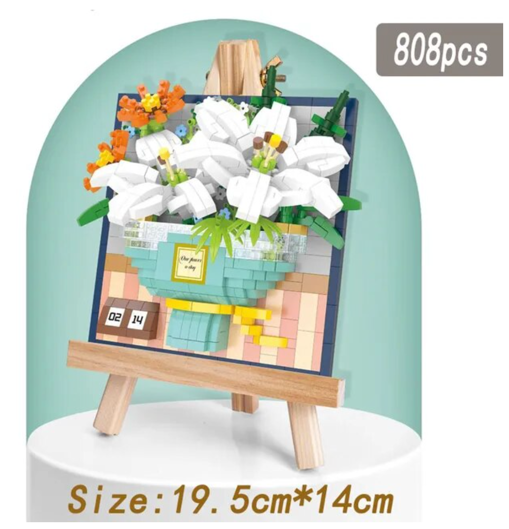 Flower Blocks Building Bouquet with Easel Home Decoration 3D Model Sunflower Bouquet Rose Brick Toy Plant Potted DIY Potted Gift