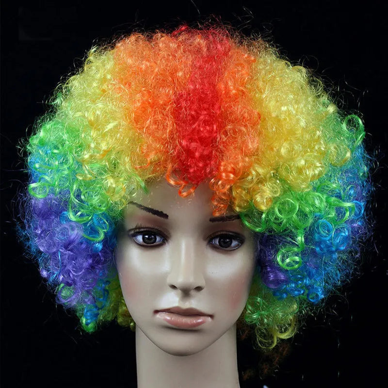 Funny Clown Afro Hairstyle Fluffy Explosive Head Wig Cosplay Dance Hairpiece Colourful Wavy Curly Round Explosion Hair Carnival