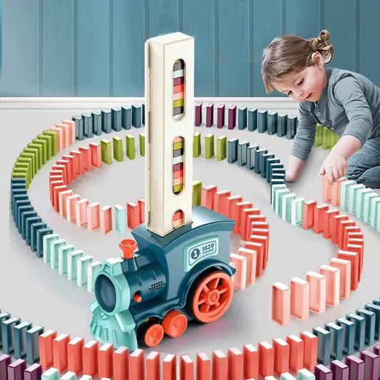 Kids Electric Domino Train Car Set With Sound & Light Automatic Laying Dominoes Blocks Game DIY Educational Toys For Children