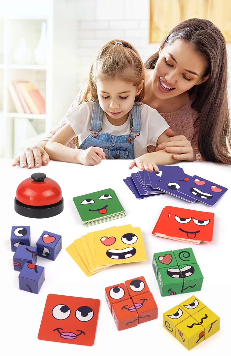 Kids Face Change Expression Puzzle Building Blocks Montessori Cube Table Game Toy Early Educational Toys for Children Gifts