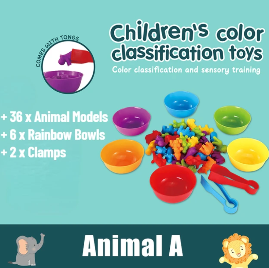 Kids Matching Game Learn Educational Toys Animal Cognition Rainbow Sort Fine Motor Training Montessori Sensory Puzzle Toy Gifts