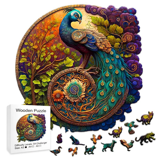 Adult Animal Wooden Puzzle Round Peacock and Bird Wooden Puzzle Children's Puzzle Toy Festival Gift A3 A4 A5 Multi Size Puzzle - PlusoneToys