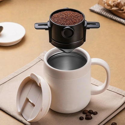 New Folding Hand Brewed Coffee Filter Coffee Dripper Cone for Drip Coffee and Tea with Stainless Steel Holder No Filter Paper