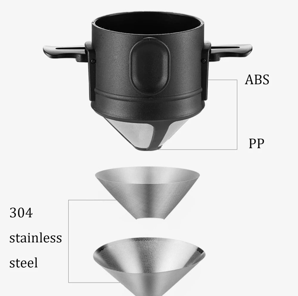 New Folding Hand Brewed Coffee Filter Coffee Dripper Cone for Drip Coffee and Tea with Stainless Steel Holder No Filter Paper