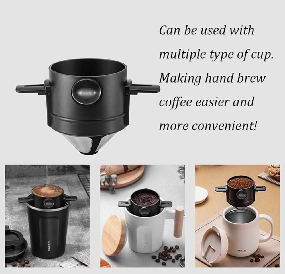 New Folding Hand Brewed Coffee Filter Coffee Dripper Cone for Drip Coffee and Tea with Stainless Steel Holder No Filter Paper