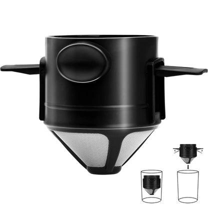 New Folding Hand Brewed Coffee Filter Coffee Dripper Cone for Drip Coffee and Tea with Stainless Steel Holder No Filter Paper