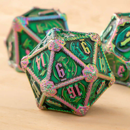 Dungeon and Dragon DND Metal Dice Set D&D, 7 Piece Polyhedral Role Playing RPG D and D Dice D20 D12 D10 D8 D6 D4