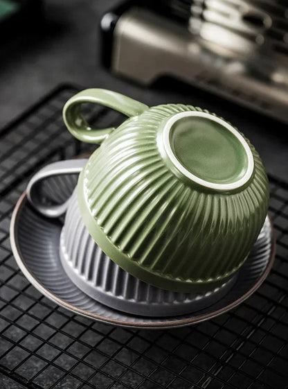 Olive green and lotus coffee cup