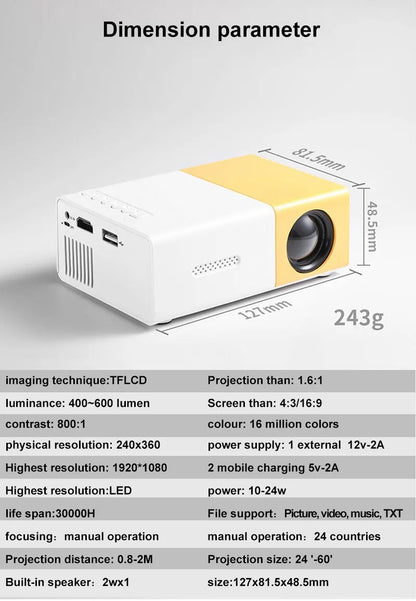 YG300 Smart Projector LED HD Projetor