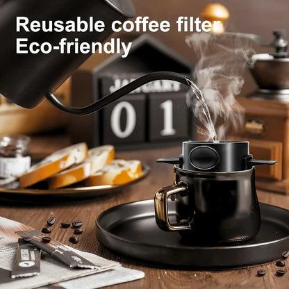 New Folding Hand Brewed Coffee Filter Coffee Dripper Cone for Drip Coffee and Tea with Stainless Steel Holder No Filter Paper