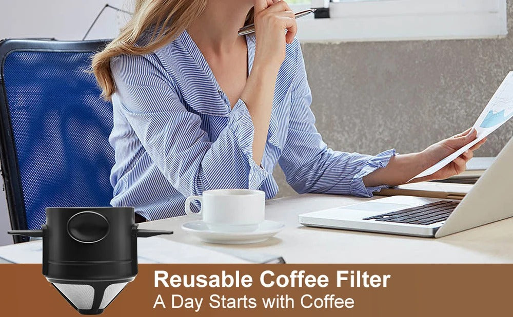 New Folding Hand Brewed Coffee Filter Coffee Dripper Cone for Drip Coffee and Tea with Stainless Steel Holder No Filter Paper