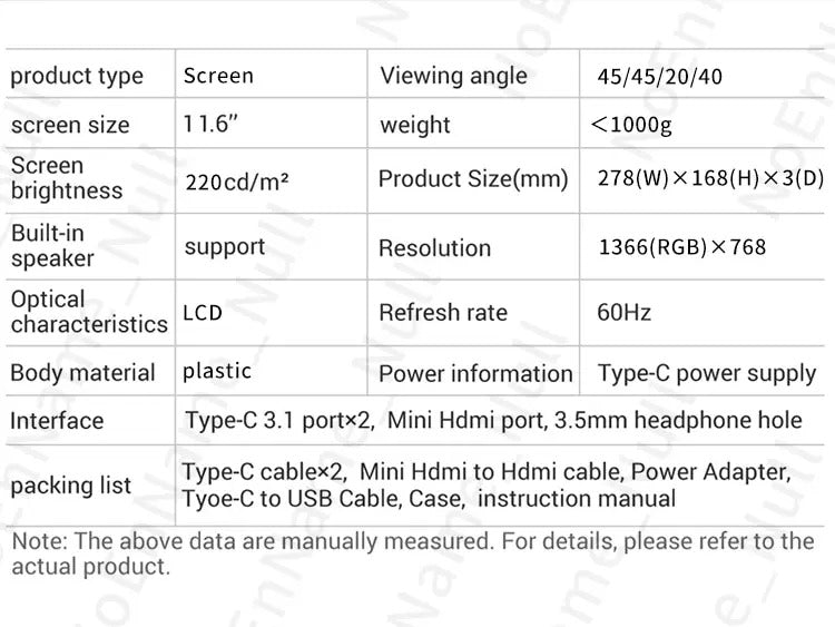 Portable Monitor 11.6 Inch HD LED Display Laptop Monitor