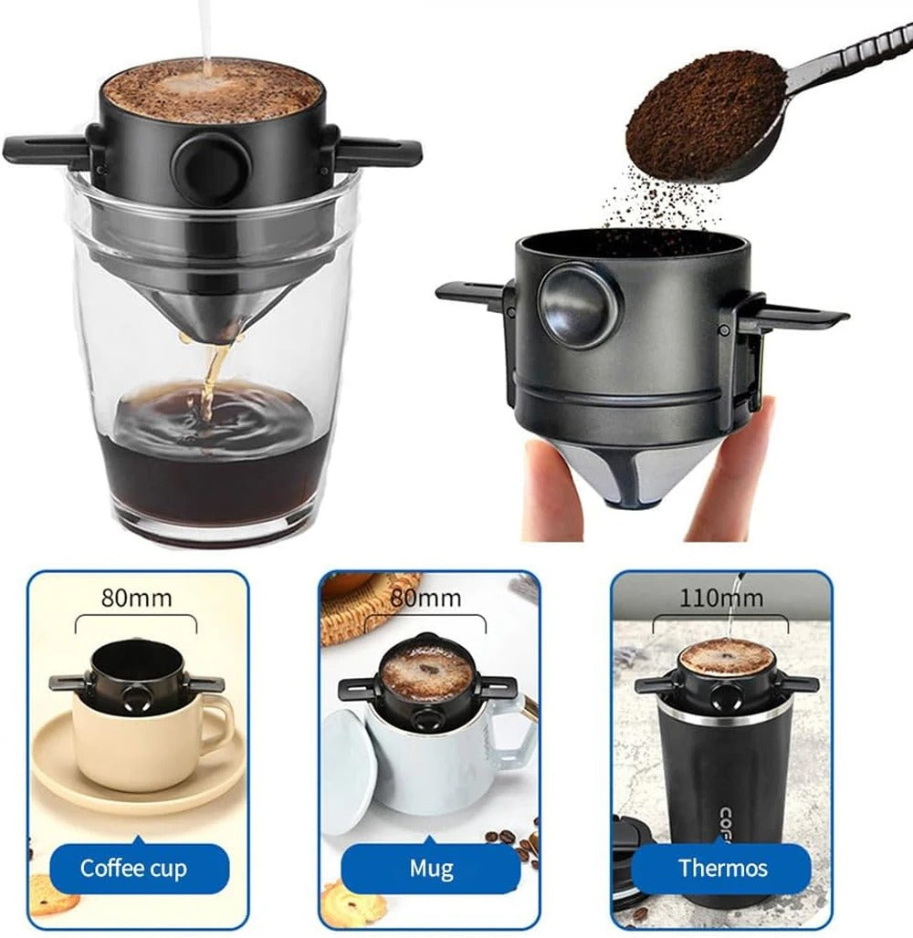 New Folding Hand Brewed Coffee Filter Coffee Dripper Cone for Drip Coffee and Tea with Stainless Steel Holder No Filter Paper