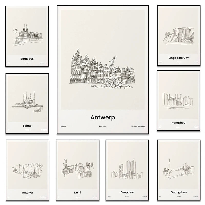 Minimalist Line Draw Travel City Map Poster Canvas