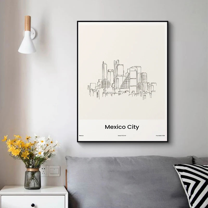 Minimalist Line Draw Travel City Map Poster Canvas