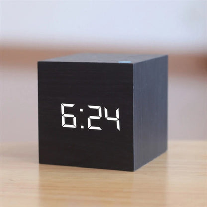 Wooden LED Alarm Clock | Square Digital