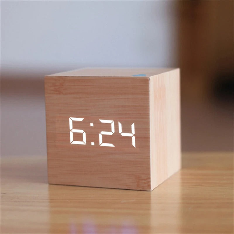 Wooden LED Alarm Clock | Square Digital