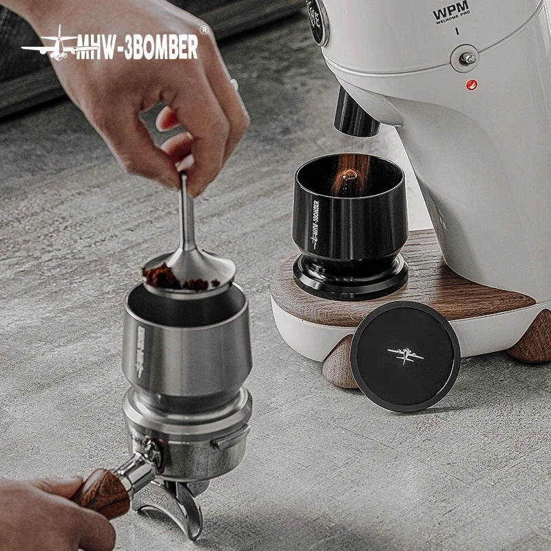 MHW-3BOMBER Blind Shaker Espresso Dosing Funnel with Stirrer Aluminum Alloy Coffee Dosing Cup Fit 58mm Portafilter Barista Tool