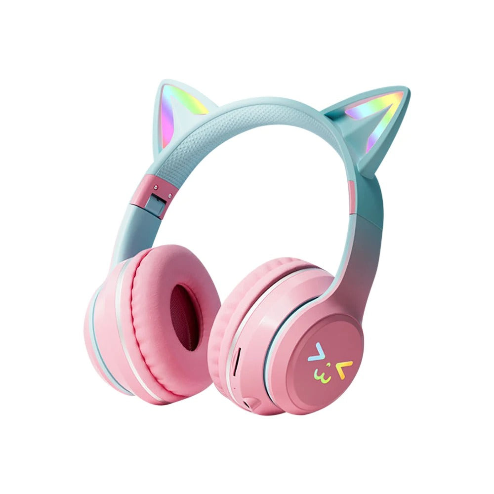 Gradient wireless Headphones RGB cute cat ear Bluetooth Earphones with microphone Stereo Music Game Earphone Girls Kids Gifts